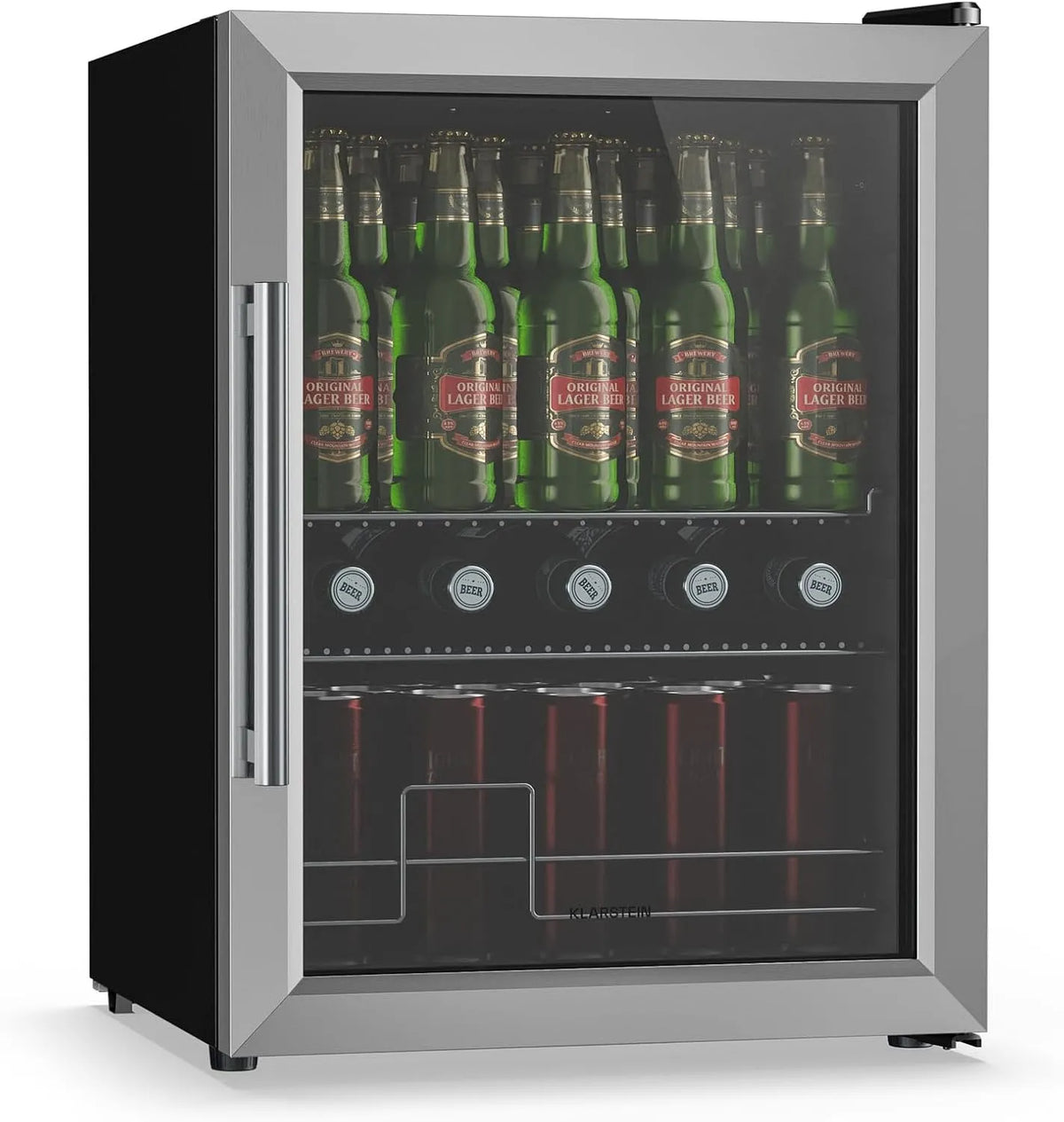 Klarstein minikoelkast, stille werking, Beersafe 60 L Mini Koelkast met Glazen Deur, uitneembare metalen platen