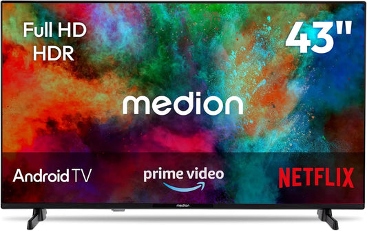 MD843100 MEDION 108 Smart TV, 108 cm, Full HD, Bluetooth-connectiviteit, cm 43' Full HD TV Android TV HDR Prime Video PVR Bluetooth