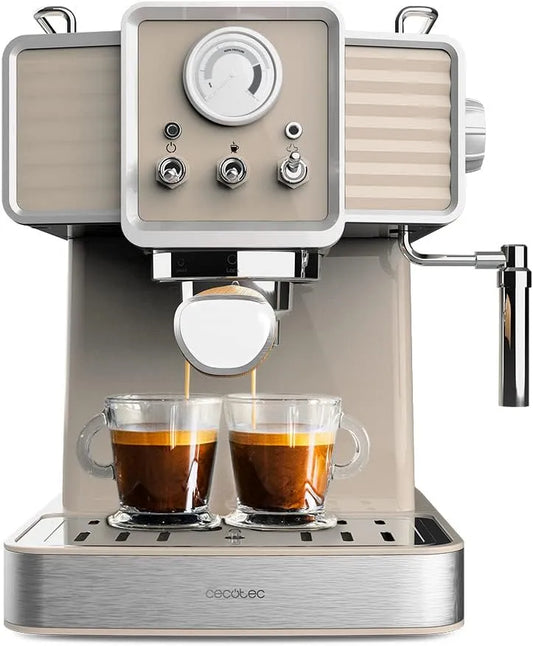 Cecotec espressomachine, 1350 W, 20 bar, Express Power Espresso 20 Tradizionale Light Beige, espresso en cappucicno, vintage design, inhoud 1,5 liter