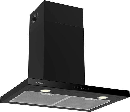 ACPT700AN afzuigkap, 634 m3/h, 68 dB, 70 cm, 3 snelheden, Aspes type T, zwart glas, touch-bediening, vaatwasmachinebestendige filter