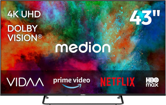 MEDION 108 MD 843302 Smart TV, 108 cm, Bluetooth-connectiviteit, Dolby Vision HDR, Prime Video, Dolby Atmos, VIDAA Store