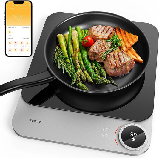 Inductiekookplaat, 2100 W, 20 mm, digitaal display, timer, draagbaar ontwerp, app-bediening, TOKIT, enkele, met oled-display, ultradunne app-controle
