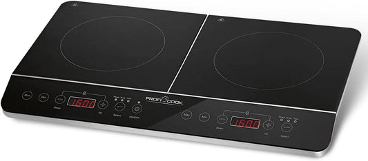 PC-DKI 1067 inductiekookplaat, 180 min, 3500 W, 16 standen, timer, automatische werking, ProfiCook met glaskeramisch oppervlak, 2 platen