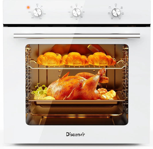 Elektrische oven, Oven 60L met stekker, inbouwoven 6 functies, bakfuncties met temperatuur- en tijdregeling