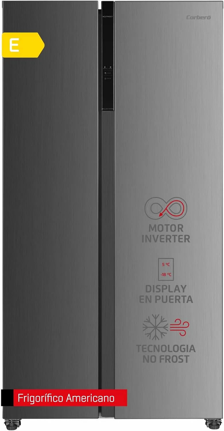 CFSBSH634NFX koelkast, 442 l, 186 cm, No Frost, roestvrijstalen behuizing, digitaal display, No Frost-technologie, invertermotor, Corberó Amerikaanse