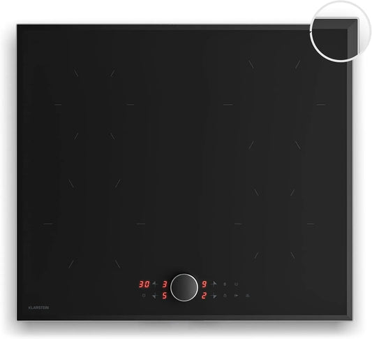 Klarstein inductiekookplaat, 8200 W, 59,2 cm, timer, Magnichef, 4-zone inbouw, 8200 W boost, magnetische knop en touchbediening, restwarmte-indicator