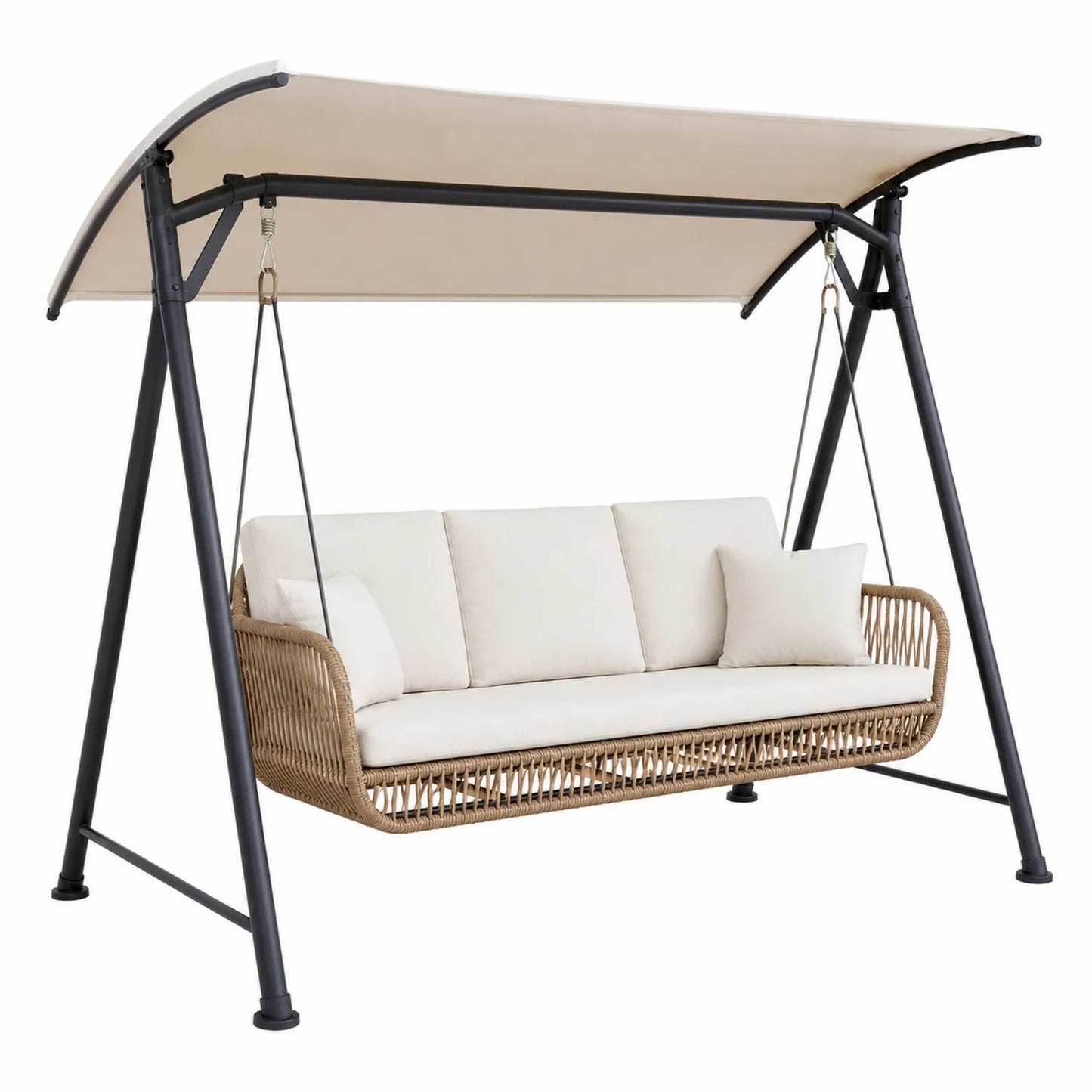 Columpio de Jardín con Dosel de Acero y Ratán Sintético, Cojines Beige, 200 cm