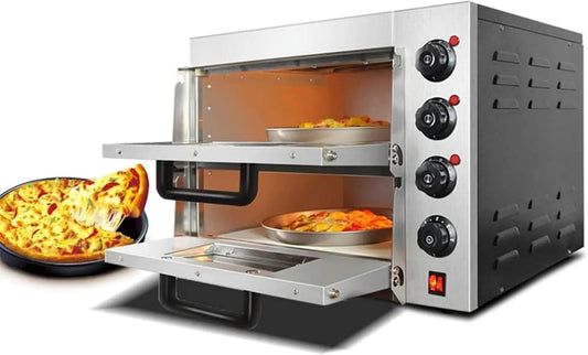 Elektrische oven, Commerciële dubbellaagse, roestvrijstalen elektrische pizzaoven met stenen rek