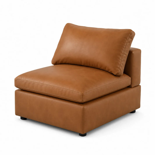 Sofá modular de una plaza en cuero sintético marrón 90x90x75 cm