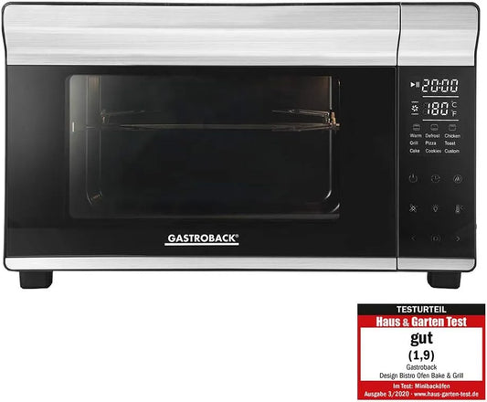 Elektrische oven, 30 cm, GASTROBACK Design Mini-oven, bake & grill, mini-bakoven met circulatie, Cool Touch behuizing, grillrooster en grillspies