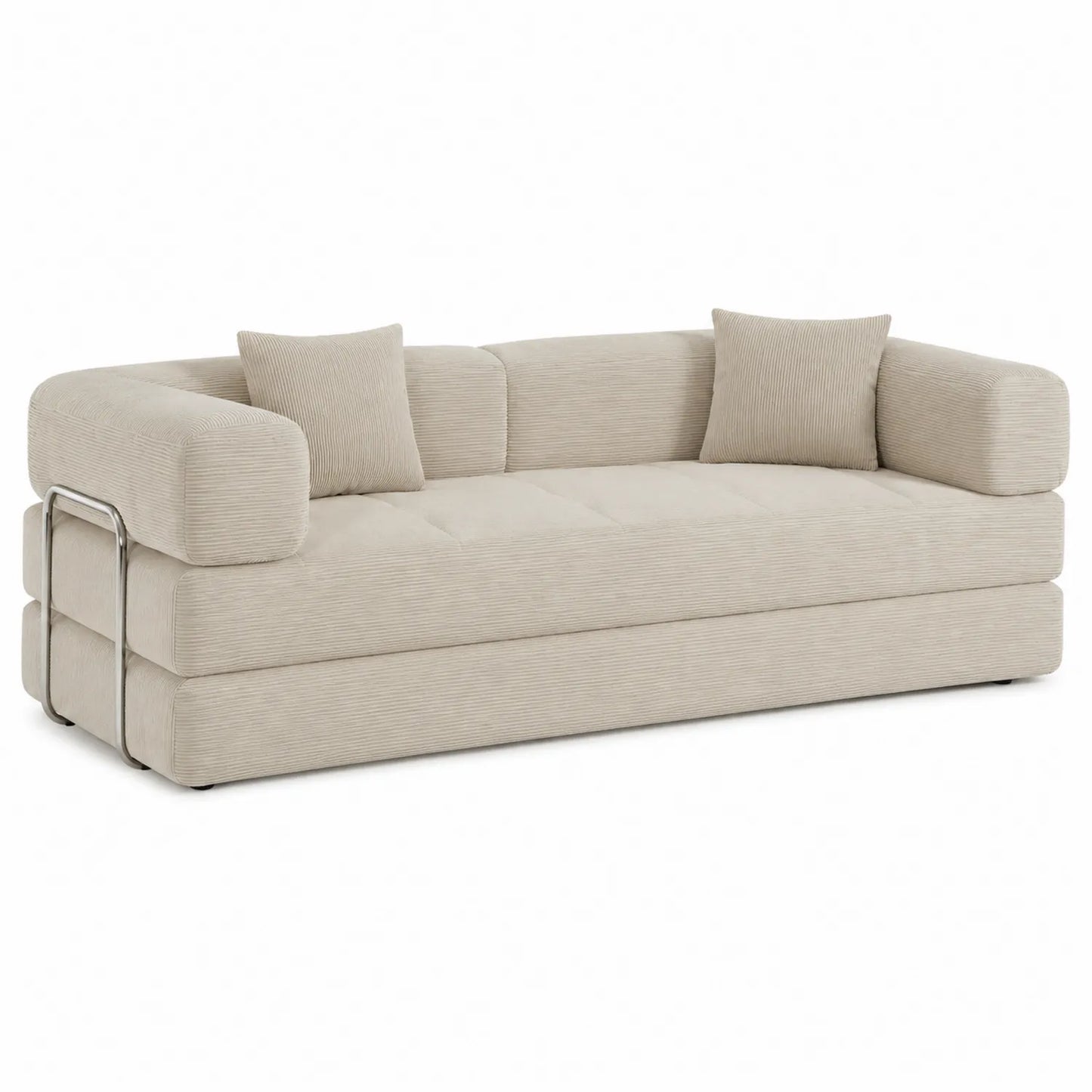 Sofá de pana beige con cojines 220x90x75 cm