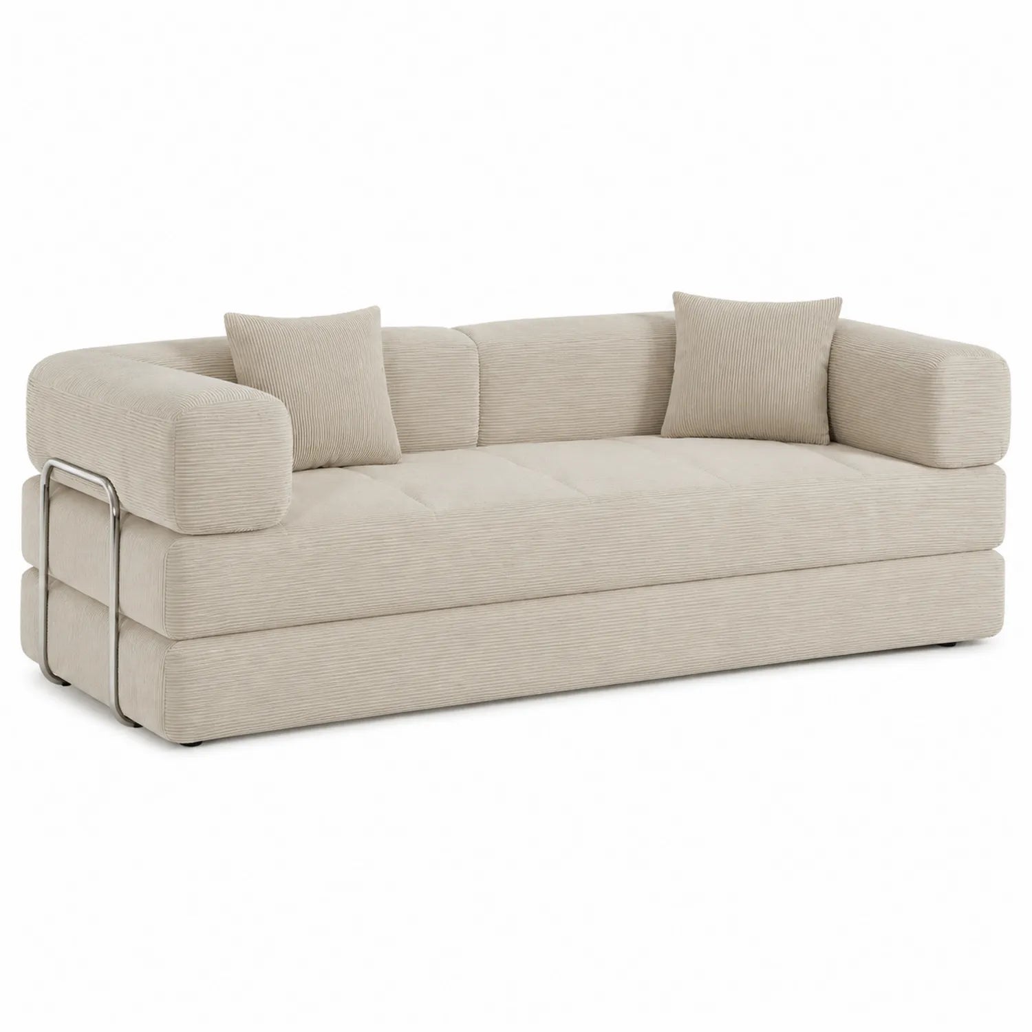 Sofá de pana beige con cojines 220x90x75 cm