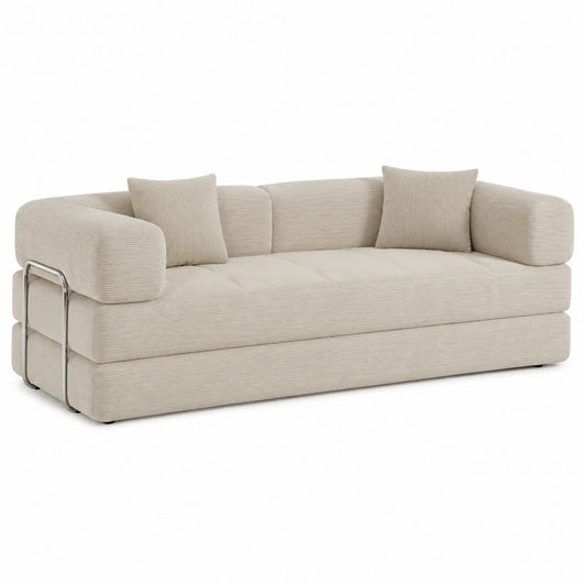 Sofá de pana beige con cojines 220x90x75 cm