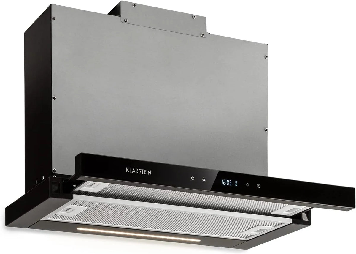 Klarstein afzuigkap, 60 cm, digitaal display, timer, Mariana Neo 60, Recirculatie & afvoer, Touch-panel, Vlakscherm-, Glazen front