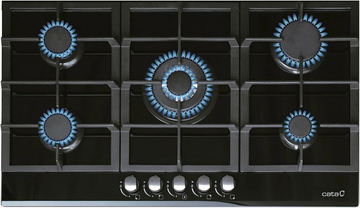 LCI 9041 BK kookplaat, 87 cm, 5 gietijzeren branders, Elektronische ontsteking, Voorbereid voor aardgas, 11kW vermogen, Kleur zwart