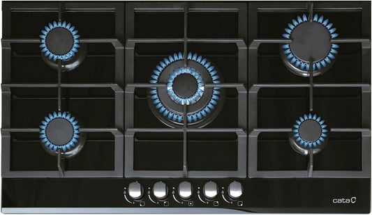 LCI 9041 BK kookplaat, 87 cm, 5 gietijzeren branders, Elektronische ontsteking, Voorbereid voor aardgas, 11kW vermogen, Kleur zwart