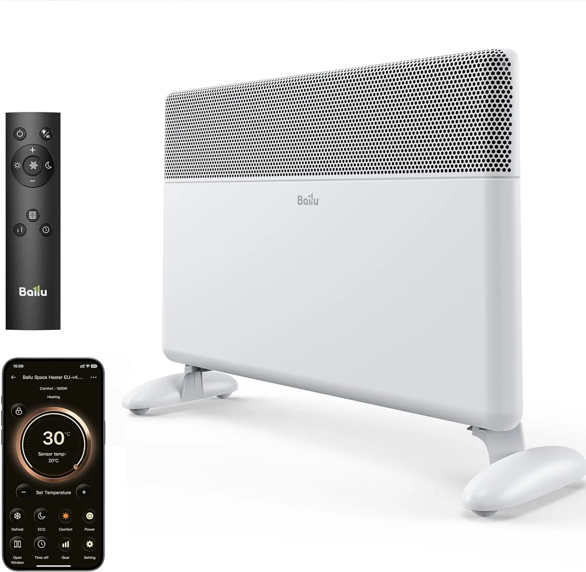 24H elektrische verwarming, 2000W, wifi-bediening, timer, stille werking, Ballu Smart Convectorkachel 2000W, Wifi met App & Alexa
