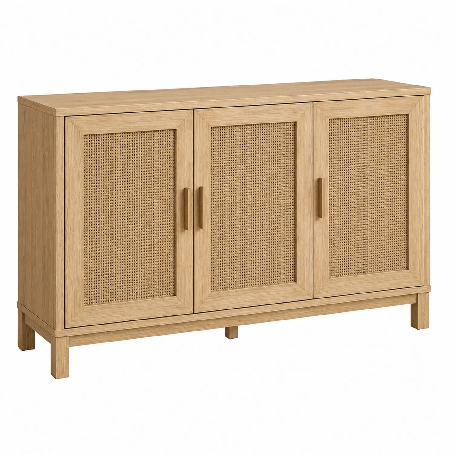 Aparador de madera de roble y ratán 120x40x80 cm
