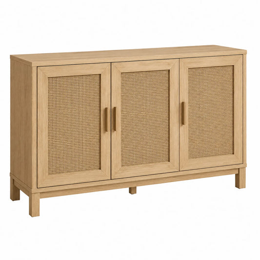 Aparador de madera de roble y ratán 120x40x80 cm