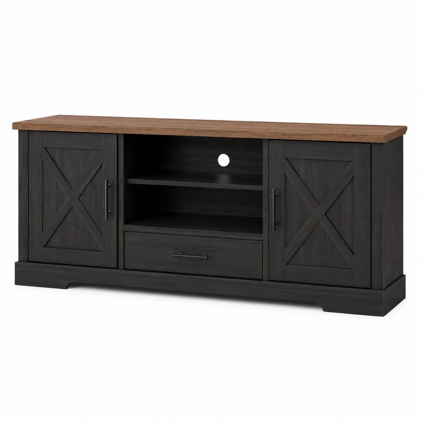 Mueble para TV de Madera Negro con Superficie Marrón