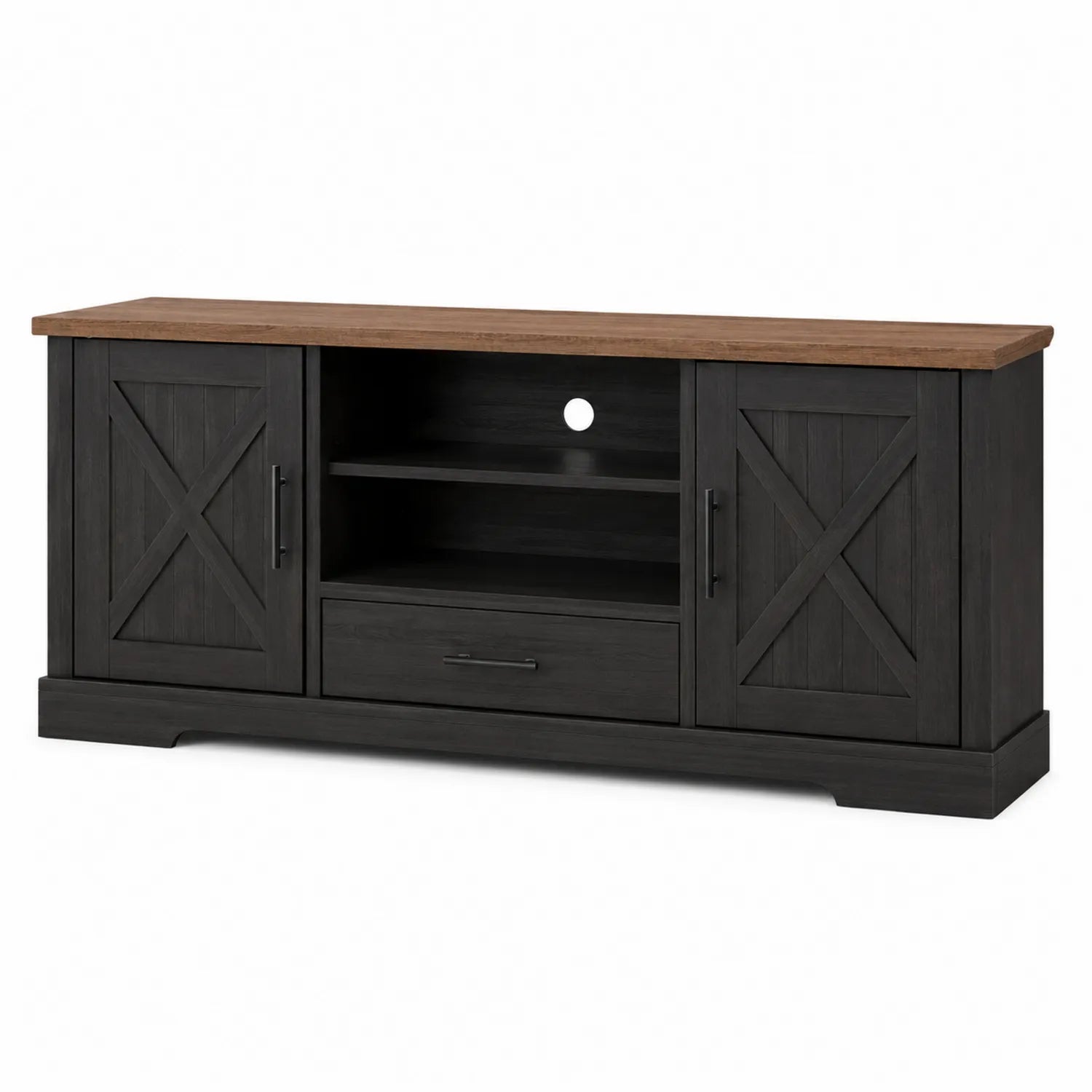 Mueble para TV de Madera Negro con Superficie Marrón