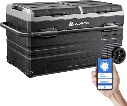 AAOBOSI compressorkoelbox, 240 V, wifi-bediening, 115 liter compressor-koelbox, autokoelbox met wifi-app-bediening
