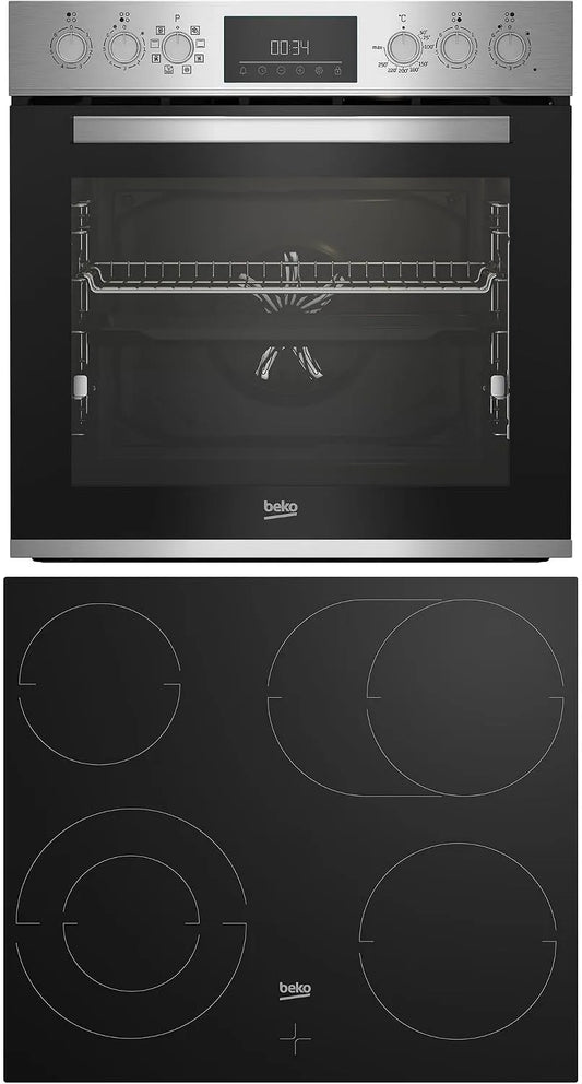 Beko BBUM12328X elektrische oven, inbouwfornuisset, bakfuncties met temperatuur- en tijdregeling