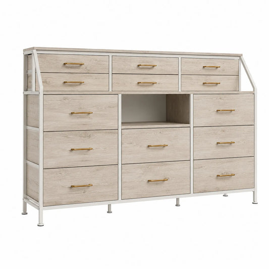 Cómoda de Madera y Metal con 10 Cajones y Estante Abierto