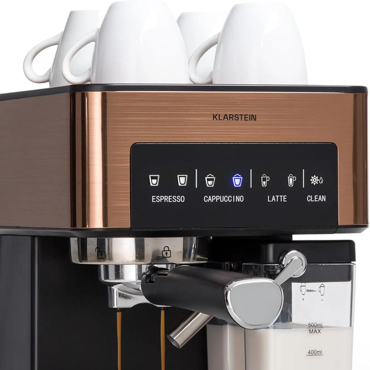 Klarstein koffiemachine, 1,8 L, 20 Bar, 1350 W, roestvrijstalen behuizing, Espresso Pistonmachine met Melkopschuimer, 1350 W voor