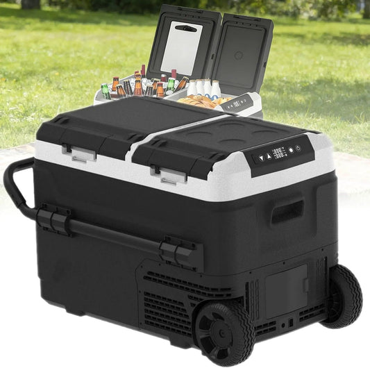 F-68 koelkast, draadloos gebruik, Bluetooth-connectiviteit, Draagbare auto, elektrische koeler met twee temperatuurzones voor voertuigen