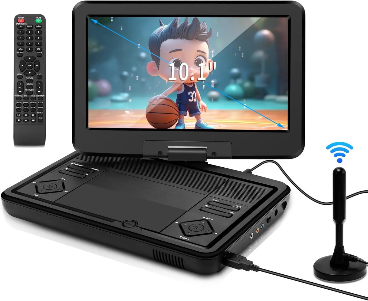 DVB-T2, 10,1 inch, digitaal display, KCR Draagbare dvd-speler, geïntegreerde tv met draaibaar led-display en/of USB/HDMI/AV