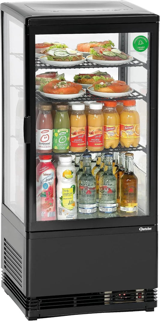 Bartscher mini-koelvitrine 78 L, compact zwart displaymodel met transparante deur