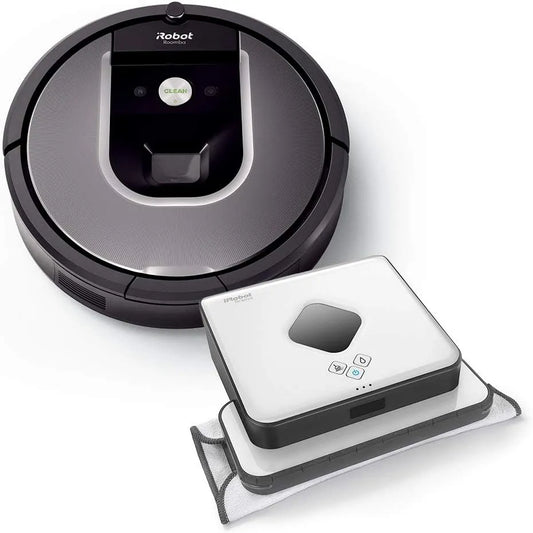 Robotstofzuiger, zuig- en dweilfunctie, iRobot Roomba 960 & Braava 390t Dweilrobot Set: Roomba zuigt en veegt Braava af