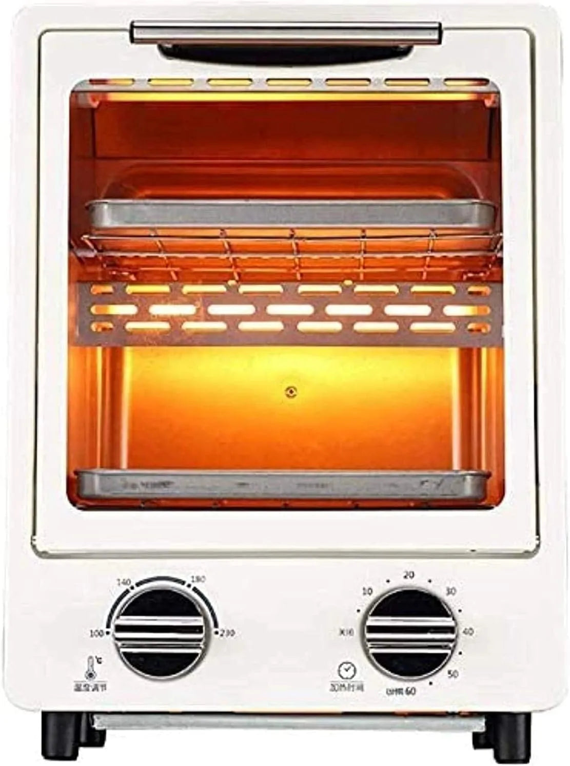 Elektrische oven, timer, 12 liter mini, retro, dubbele bakplaat ruimte, mini elektrisch fornuis en grill