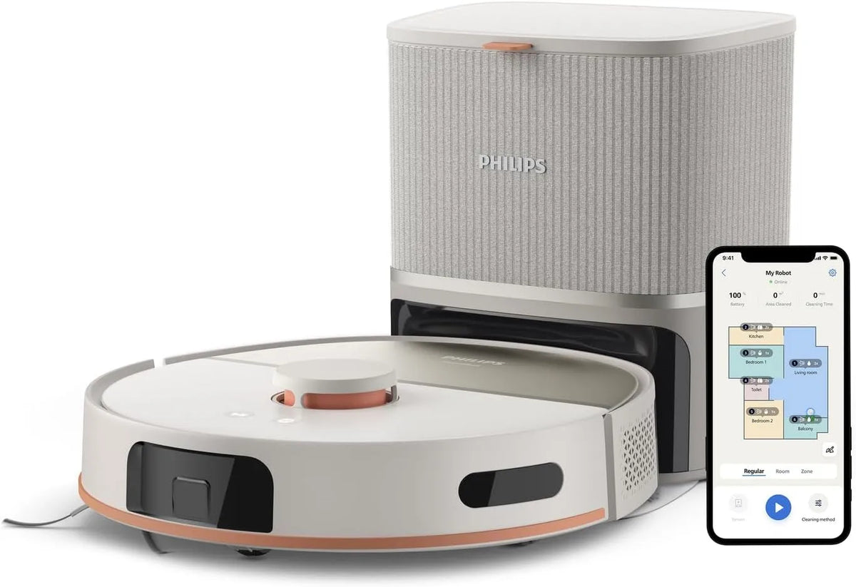 Philips robotstofzuiger, 10.000 Pa, zuig- en dweilfunctie, en Dweil HomeRun 5000-10.000 Pa zuigkracht