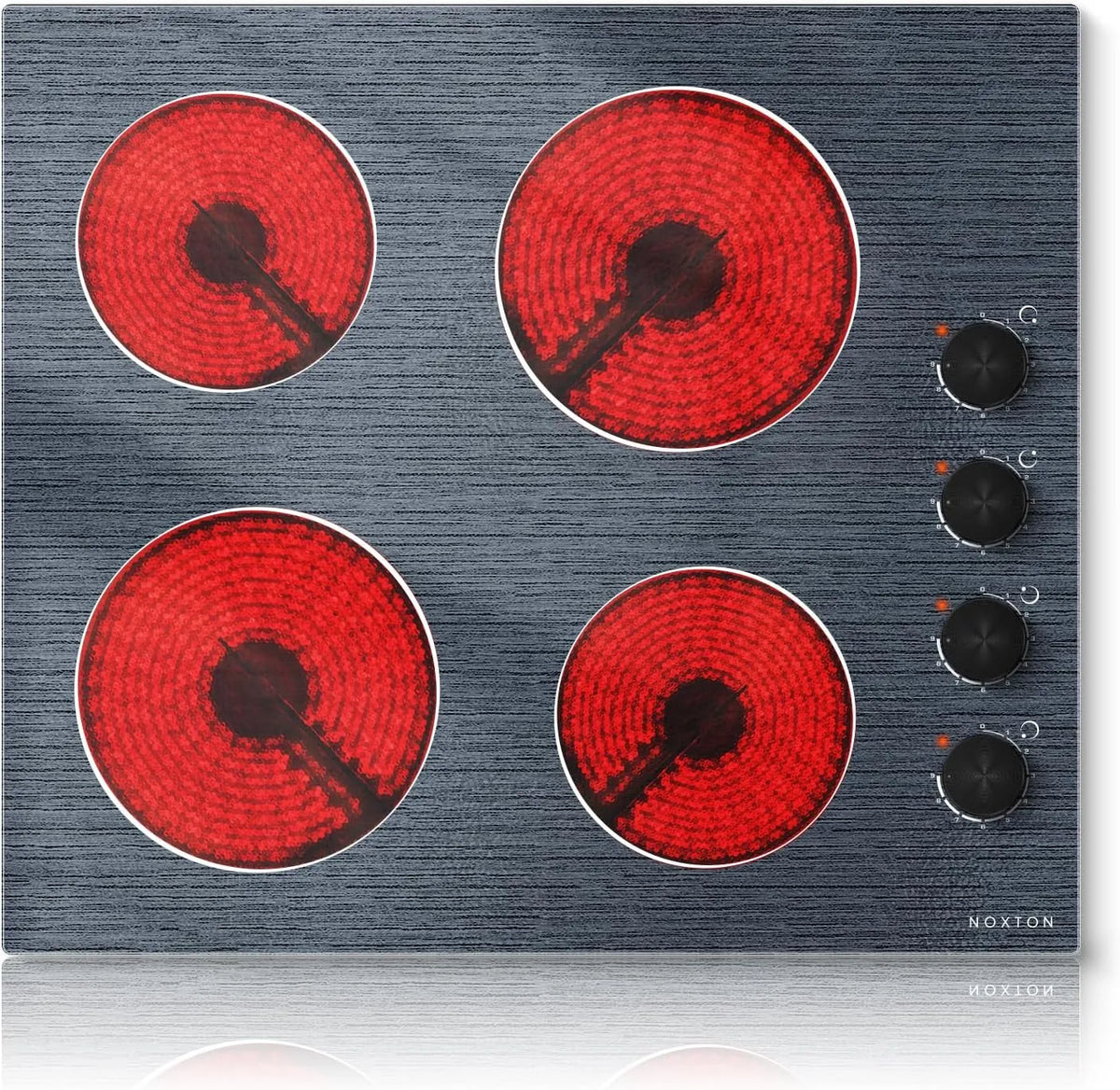 220V-240V keramische kookplaat, 6000W, 60 cm, NOXTON 4 platen met knopbediening, elektrische kookplaat 60 cm inbouw, 4 zones met 9 vermogensniveaus