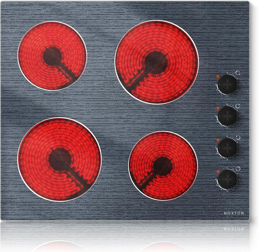 220V-240V keramische kookplaat, 6000W, 60 cm, NOXTON 4 platen met knopbediening, elektrische kookplaat 60 cm inbouw, 4 zones met 9 vermogensniveaus