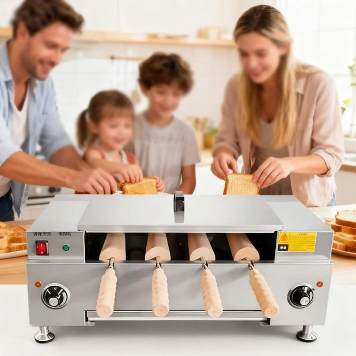 Elektrische oven, Elektrische Ijshoorntjesovenmachine, Commerciële Schoorsteencake-Oven Met 4 Rollen, Instelbare Temperatuur Knob