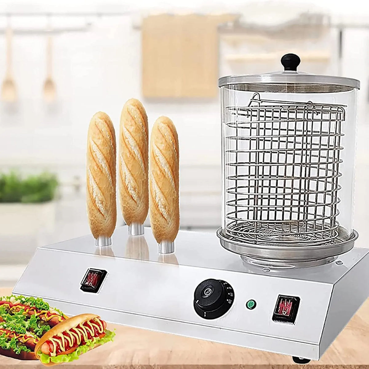 Worst Grill Fornuis Machine, stoomfunctie, Hotdog Steamer Fornuis, Broodjesmachine met Verwarming Aluminium Staaf, voor Ontbijtworsten