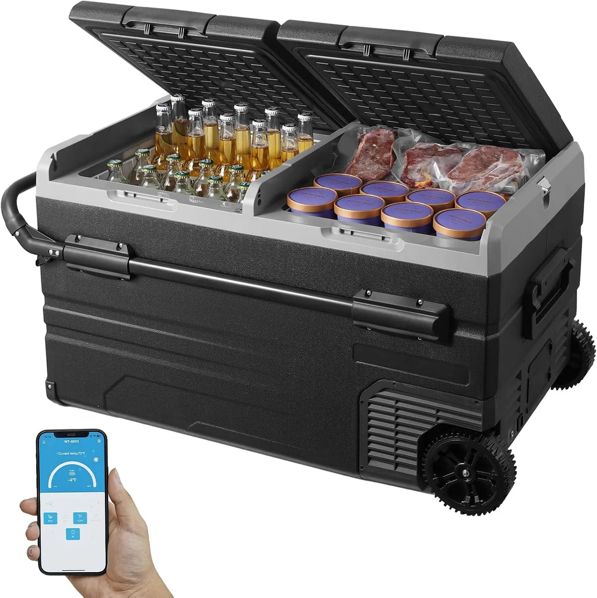 12/24V 100-240V koelkast, 115 L, VEVOR Auto, 12 Volt Auto, 115 L Dual Zone Draagbare Vriezer met Wielen en Handvat