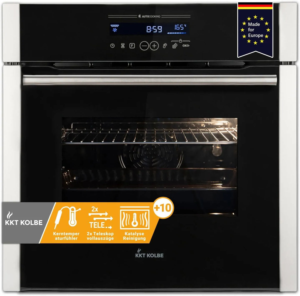 EB8016ED elektrische oven, 3,2kW, 60 cm, Inbouw oven 60 cm, Pizza functie, Hete lucht, Telescopische uittrekelementen