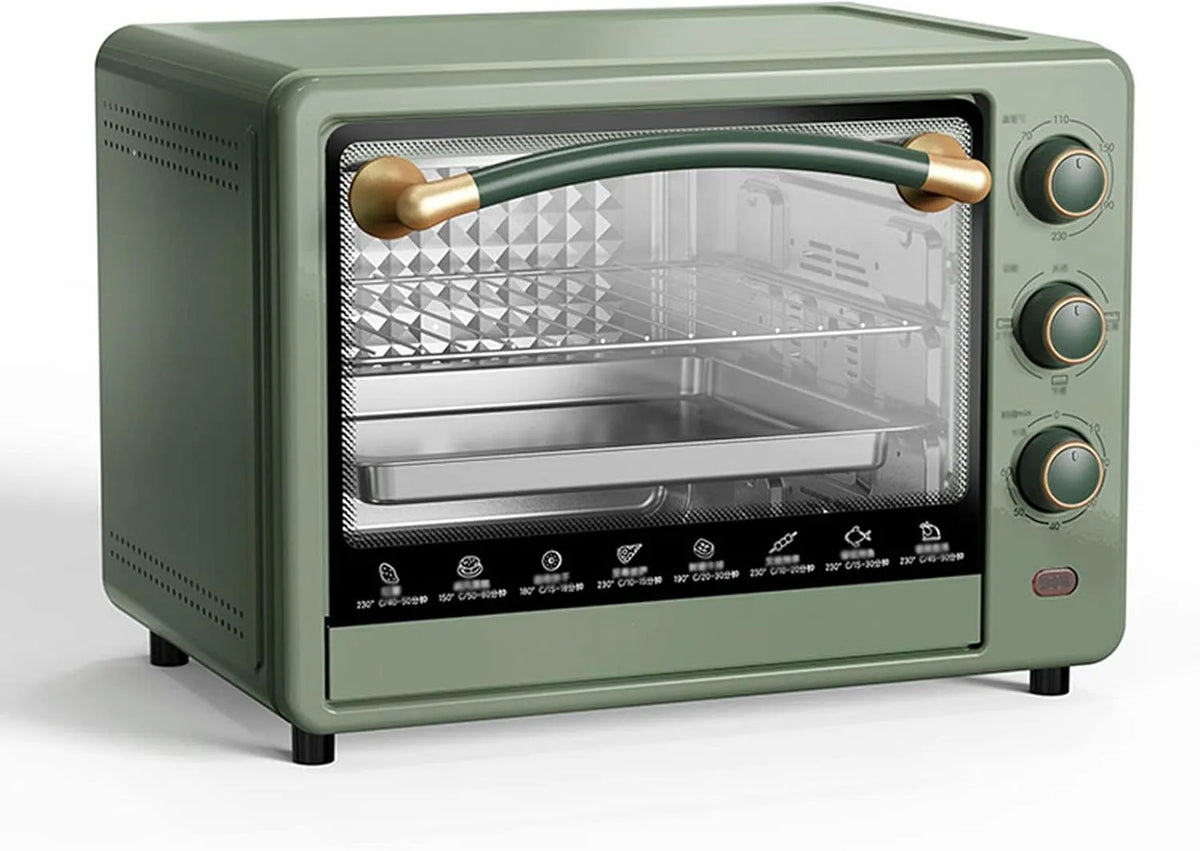 32L/1500W elektrische oven, heteluchtfunctie, Groene aanrecht, multifunctionele oven voor thuis, heteluchtoven Bakken kookgerei