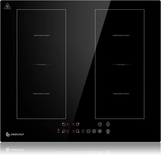 Inductiekookplaat, 7200 W, 60 cm, 4 zones, 9 niveaus, AMZCHEF, elektronisch geregelde inductiezones